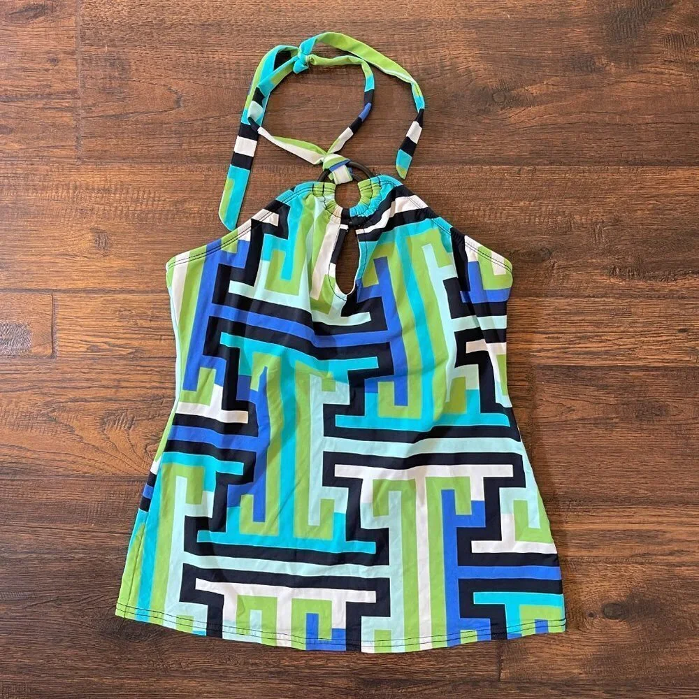 Kenneth Cole Geometric Print Key Hole Tankini Bathing Suit